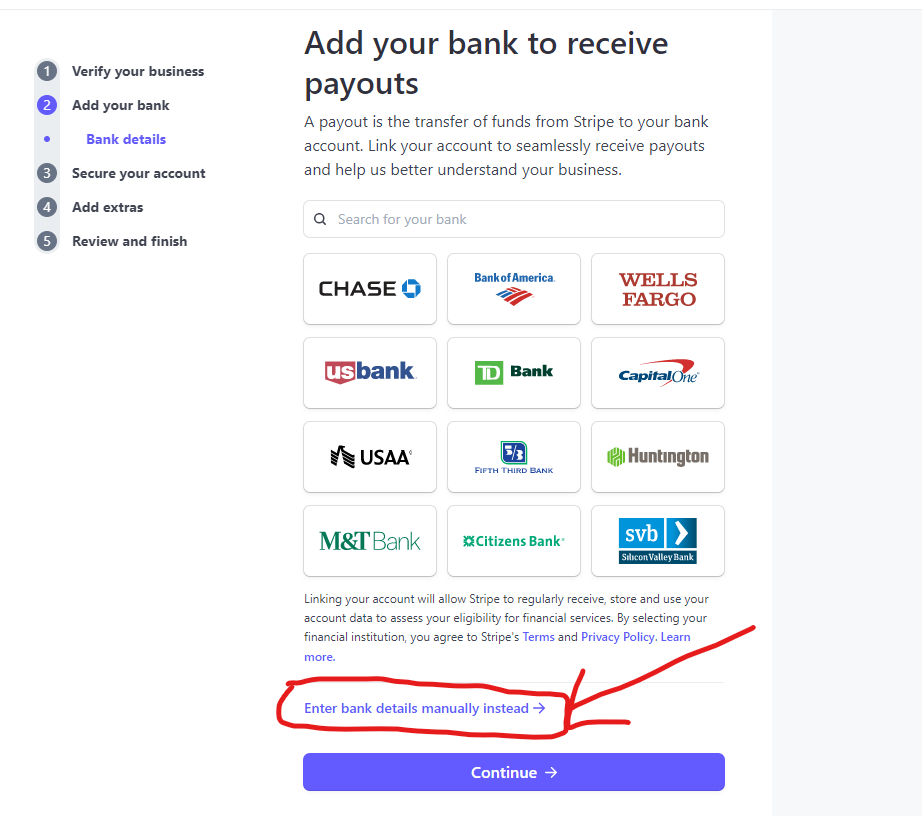 Stripe Add Bank